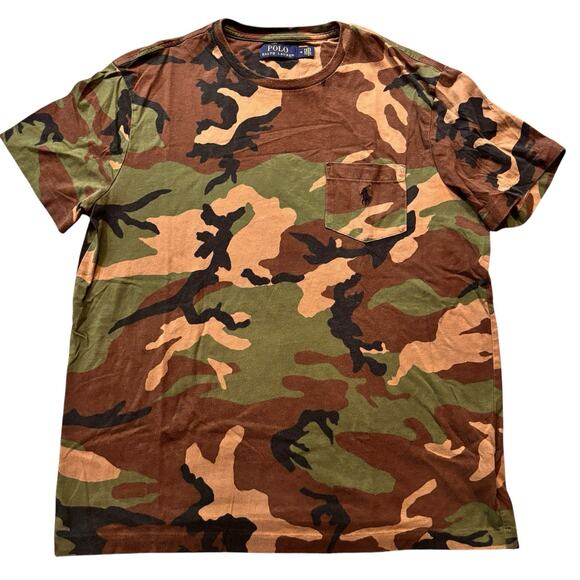 Ralph Lauren Shirt Men Medium Camo Army Green Crew Neck Pocket Tee Short Sleeve - Picture 1 of 7